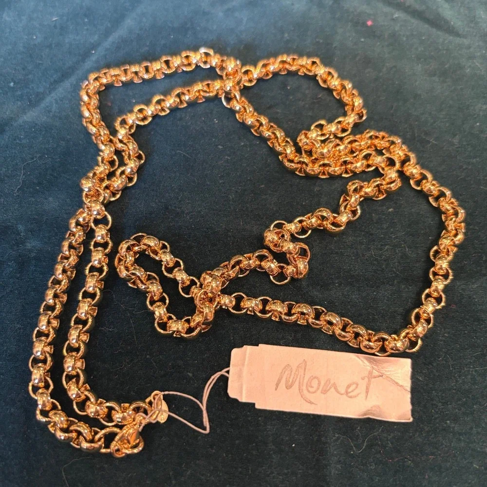 Monet Vintage Polished Gold Tone Thick Long Rolo Chain Necklace 17.5
